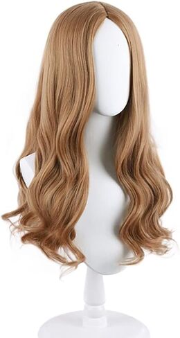 Gorgewg Brown Curly Cosplay Wig Women Halloween Costume Long Wavy Middle Part Hair with Wigcap in Kuwait