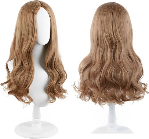 Gorgewg Brown Curly Cosplay Wig Women Halloween Costume Long Wavy Middle Part Hair with Wigcap in Kuwait