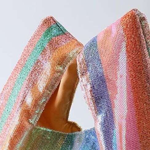 حقائب يد نسائية ترتر ملونة بألوان قوس قزح حقائب يد للحفلات المسائية حقيبة شاطئية للسيدات مأدبة بريق حمل شريط in Kuwait