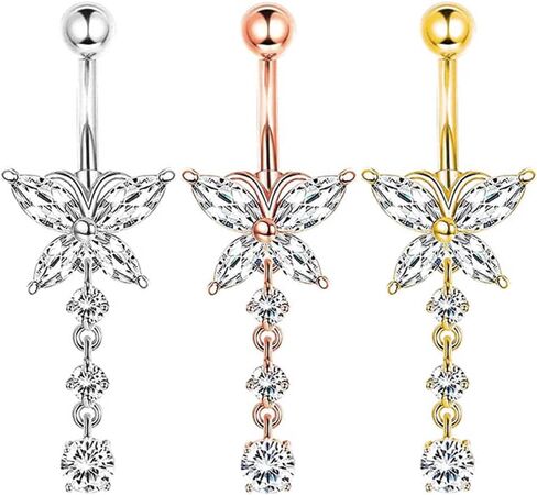 Musegetes 316L Stainless Steel Belly Button Rings, Surgical Steel Belly Rings Barbell, 14G Navel Rings, Sparkle Cubic Zircons CZ, Belly Piercing Rings in Saudi Arabia