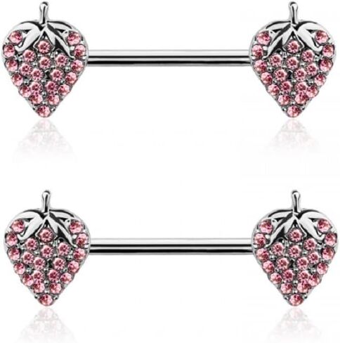 Pierced Owl 14GA 316L Stainless Steel CZ Crystal Paved Strawberry Nipple Barbells, Sold as a Pair in Saudi Arabia