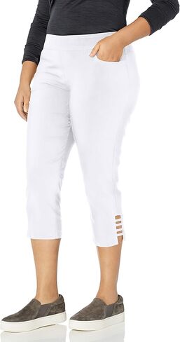 SLIM-SATION Women's Plus Size Pull on Solid Crop with Real Front & Back Pockets & Straps in Kuwait