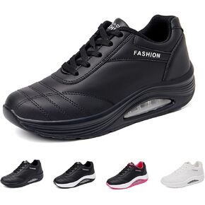 Women's Leather Lace-up Orthotic Air Cushion Sneakers,Arch Support Comfortable Soft Sole Walking Rocker Shoes Fashion Breathable Gym Jogging Running Tennis Shoes