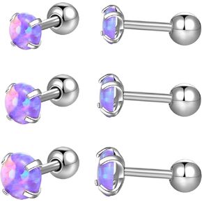 Triple Forward Helix Jewelry 316l Surgical Steel Real Opal 16g Cartilage Earring Studs Helix Conch Piercing Jewelry in Kuwait