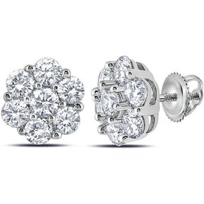 Men's Women's Large White Gold 925 Sterling Silver Iced Cz Flower Cluster Stud Earrings, Large, Sterling Silver, Cubic Zirconia in Saudi Arabia