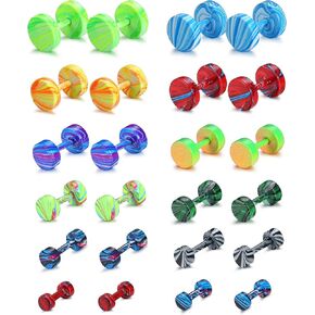 Subiceto 12 Pairs 16G Fake Gauges Earrings Stainless Steel Men Earrings Studs Colorful Faux Gauge Earrings Ear Piercing Plugs Tunnel Screw Flat Back Stud Earring 3-8mm in Kuwait