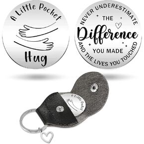 Never Underestimate The Difference You Made - Pocket Hug Token with Leather Keychain, Inspirational Stainless Steel Double Sided Coin Long Distance Relationship Keepsake Gift in Saudi Arabia