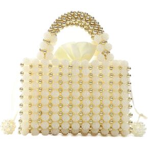 YUSHINY Women Handmade Pearl Beaded Evening Handbag Top Handle Purse with InnerBag & DustBag in Kuwait