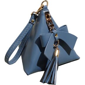 INAWOW Women Triangle Leather Bow Tassel Charm Evening Wristlet Clutch Purse