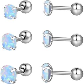 Triple Forward Helix Jewelry 316l Surgical Steel Real Opal 16g Cartilage Earring Studs Helix Conch Piercing Jewelry