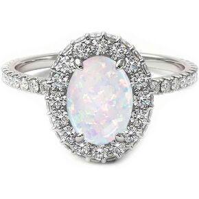 CaratYogi Choose Your Gemstone 925 Sterling Silver Halo Design Ring Oval-Cut Wedding Engagement Handmade Fashion Jewelry for Women Girls Available in Size 4,5,6,7,8,9,10,11,12