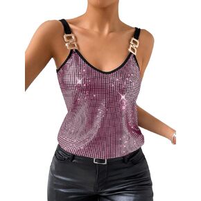 Womens Metallic Top Sparkle Cami Party Club Glitter Tanks Tops in Kuwait