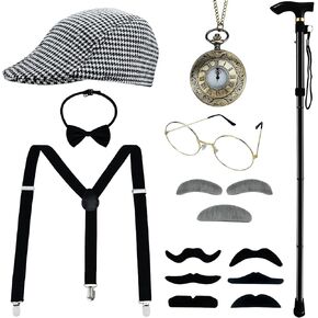 مجموعة إكسسوارات أزياء الرجل العجوز من PLOJOP من عشرينيات القرن العشرين للأطفال والكبار، مجموعة إكسسوارات الجد لمدة 100 يوم من الأزياء التنكرية للمدرسة in Kuwait