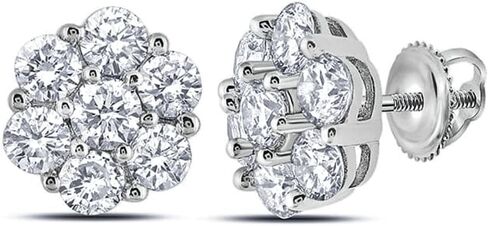Brilliant Elegant Large White Gold Plated 925 Sterling Silver Trendy Ice Out Big Hypoallergenic Flower Cluster Round Hip Hop Iced 5A Cz Unisex Circle Stud Screw Back Earrings in Saudi Arabia