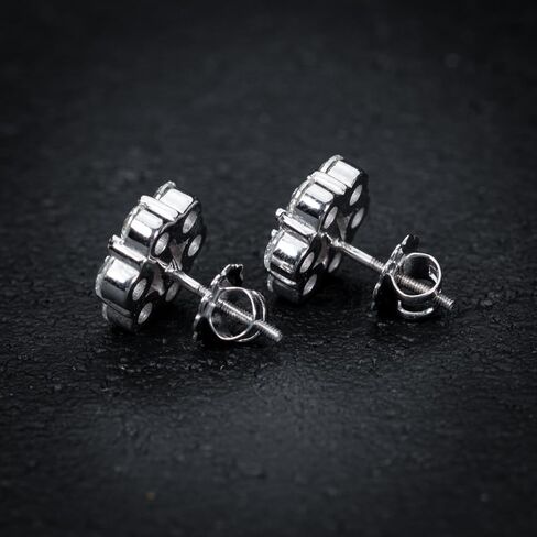 Brilliant Elegant Large White Gold Plated 925 Sterling Silver Trendy Ice Out Big Hypoallergenic Flower Cluster Round Hip Hop Iced 5A Cz Unisex Circle Stud Screw Back Earrings in Saudi Arabia
