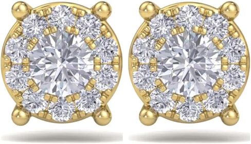 Yellow Gold Plated 925 Sterling Silver Large Unisex Round Hip hop CZ Flower Cluster Screw Back Big Circle Shape Trendy Ice Out Cubic Zirconia Hypoallergenic Stud Earrings For Men Women Jewelry Gifts in Saudi Arabia