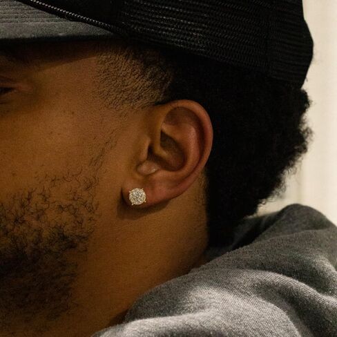 Yellow Gold Plated 925 Sterling Silver Large Unisex Round Hip hop CZ Flower Cluster Screw Back Big Circle Shape Trendy Ice Out Cubic Zirconia Hypoallergenic Stud Earrings For Men Women Jewelry Gifts in Saudi Arabia