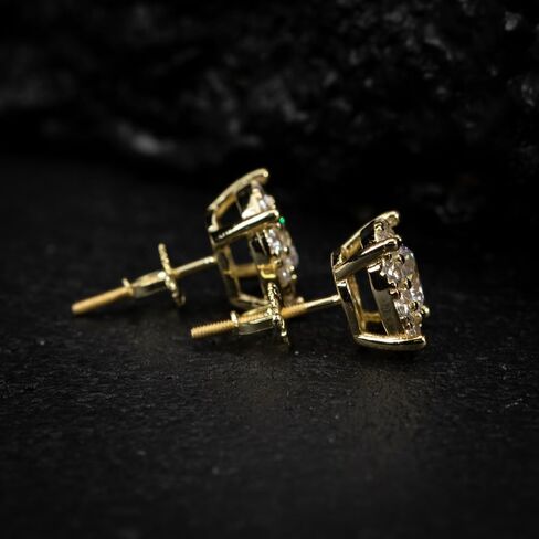 Yellow Gold Plated 925 Sterling Silver Large Unisex Round Hip hop CZ Flower Cluster Screw Back Big Circle Shape Trendy Ice Out Cubic Zirconia Hypoallergenic Stud Earrings For Men Women Jewelry Gifts in Saudi Arabia