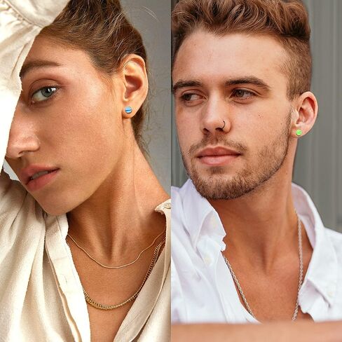 Subiceto 12 Pairs 16G Fake Gauges Earrings Stainless Steel Men Earrings Studs Ear Piercing Plugs Tunnel Faux Gauge Fake Earrings 3-8MM, Stainless Steel, no gemstone in Kuwait