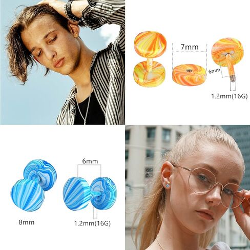 Subiceto 12 Pairs 16G Fake Gauges Earrings Stainless Steel Men Earrings Studs Ear Piercing Plugs Tunnel Faux Gauge Fake Earrings 3-8MM, Stainless Steel, no gemstone in Kuwait