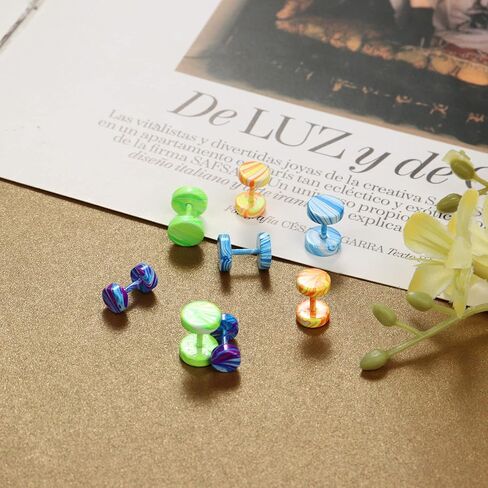 Subiceto 12 Pairs 16G Fake Gauges Earrings Stainless Steel Men Earrings Studs Ear Piercing Plugs Tunnel Faux Gauge Fake Earrings 3-8MM, Stainless Steel, no gemstone in Kuwait