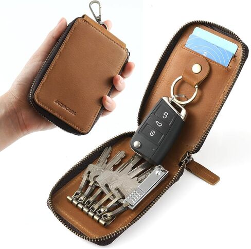 حامل مفاتيح جلدي من جاك آند كريس، حافظة مفاتيح جلدية للرجال، غطاء سلسلة مفاتيح جلدي، JC05-8 بني in Kuwait