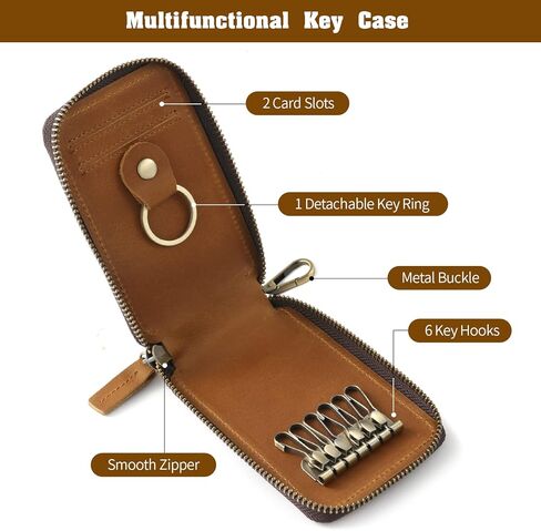 حامل مفاتيح جلدي من جاك آند كريس، حافظة مفاتيح جلدية للرجال، غطاء سلسلة مفاتيح جلدي، JC05-8 بني in Kuwait