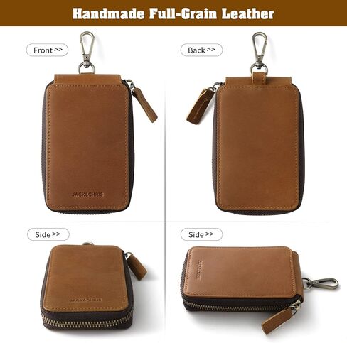 حامل مفاتيح جلدي من جاك آند كريس، حافظة مفاتيح جلدية للرجال، غطاء سلسلة مفاتيح جلدي، JC05-8 بني in Kuwait