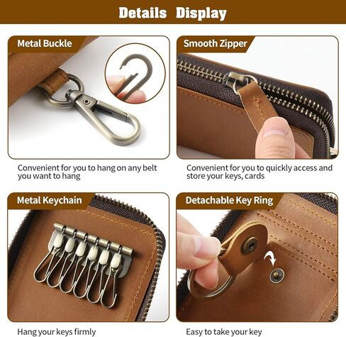 حامل مفاتيح جلدي من جاك آند كريس، حافظة مفاتيح جلدية للرجال، غطاء سلسلة مفاتيح جلدي، JC05-8 بني in Kuwait