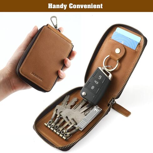 حامل مفاتيح جلدي من جاك آند كريس، حافظة مفاتيح جلدية للرجال، غطاء سلسلة مفاتيح جلدي، JC05-8 بني in Kuwait