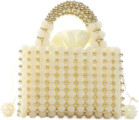 YUSHINY Women Handmade Pearl Beaded Evening Handbag Top Handle Purse with InnerBag & DustBag in Kuwait