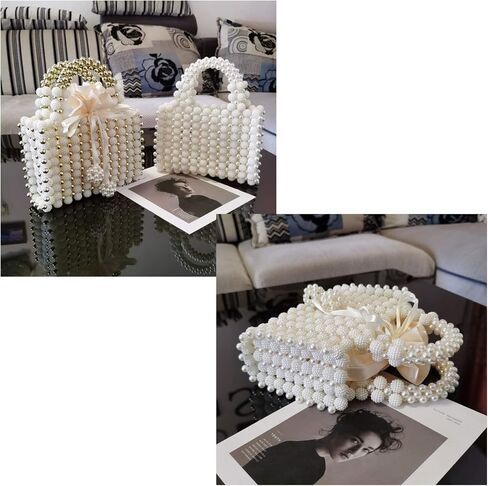YUSHINY Women Handmade Pearl Beaded Evening Handbag Top Handle Purse with InnerBag & DustBag in Kuwait