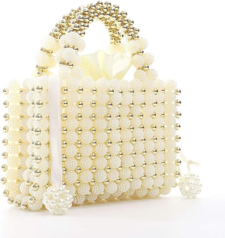 YUSHINY Women Handmade Pearl Beaded Evening Handbag Top Handle Purse with InnerBag & DustBag in Kuwait