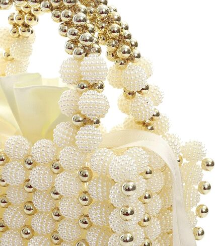 YUSHINY Women Handmade Pearl Beaded Evening Handbag Top Handle Purse with InnerBag & DustBag in Kuwait