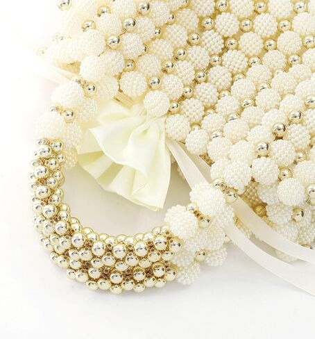 YUSHINY Women Handmade Pearl Beaded Evening Handbag Top Handle Purse with InnerBag & DustBag in Kuwait