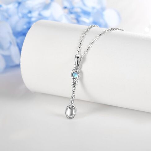JERWLI Spoon Necklace Sterling Silver Tree of Life Spoon Pendant Necklace Moonstone Spoon Jewelry for Women Girls Gifts in Saudi Arabia