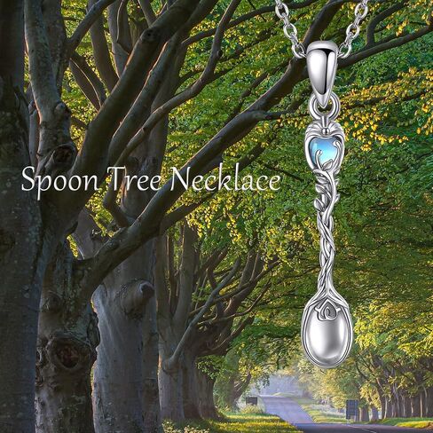 JERWLI Spoon Necklace Sterling Silver Tree of Life Spoon Pendant Necklace Moonstone Spoon Jewelry for Women Girls Gifts in Saudi Arabia