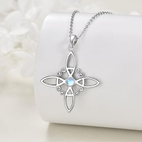 YAFEINI Witches Knot Necklace Sterling Silver Abalone Shell Cross Celtic Witch Knot Pendant Necklace Pagan Jewelry for Women Girls Gifts in Saudi Arabia