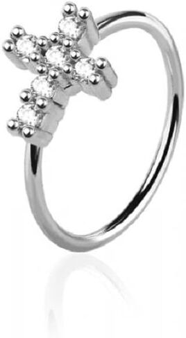 Pierced Owl 20GA 316L Stainless Steel CZ Crystal Paved Cross Bendable Nose Ring in Saudi Arabia
