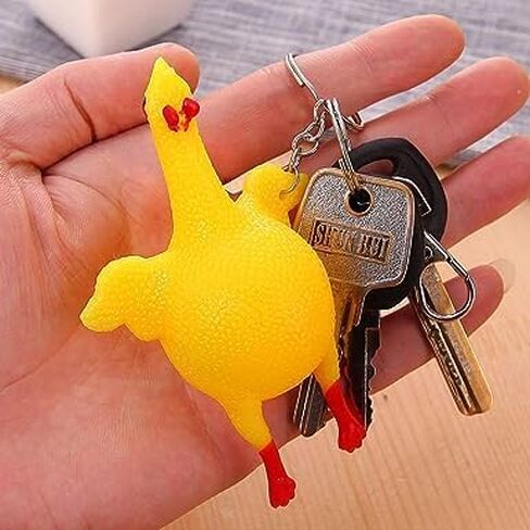 Yellow Funny Chicken Keyring Keychain, 3.9 * 2.4inch Mini Rubber Squeeze Chicken Toy Pendant for Bags Keys, Gift for Kids Teens,, Yellow, 3.9*2.4 in Kuwait
