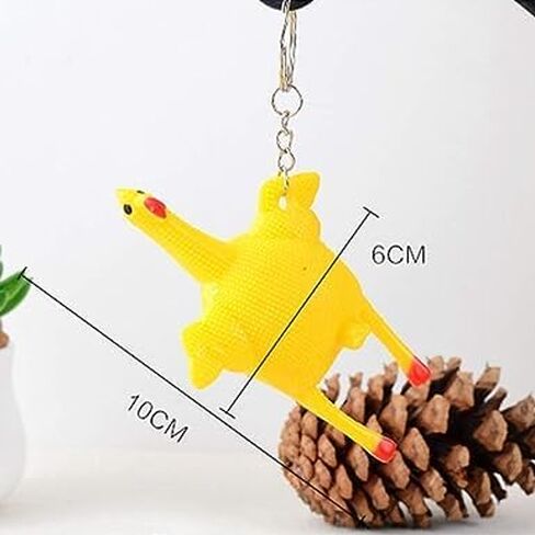 Yellow Funny Chicken Keyring Keychain, 3.9 * 2.4inch Mini Rubber Squeeze Chicken Toy Pendant for Bags Keys, Gift for Kids Teens,, Yellow, 3.9*2.4 in Kuwait
