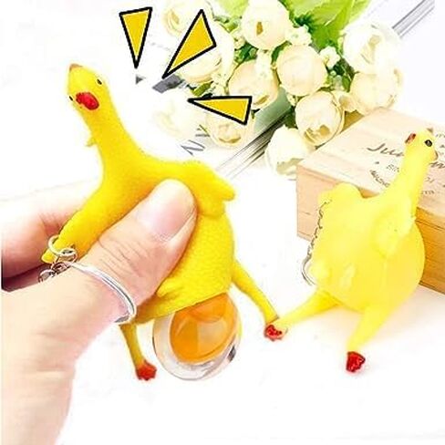 Yellow Funny Chicken Keyring Keychain, 3.9 * 2.4inch Mini Rubber Squeeze Chicken Toy Pendant for Bags Keys, Gift for Kids Teens,, Yellow, 3.9*2.4 in Kuwait