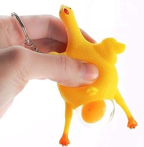 Yellow Funny Chicken Keyring Keychain, 3.9 * 2.4inch Mini Rubber Squeeze Chicken Toy Pendant for Bags Keys, Gift for Kids Teens,, Yellow, 3.9*2.4 in Kuwait