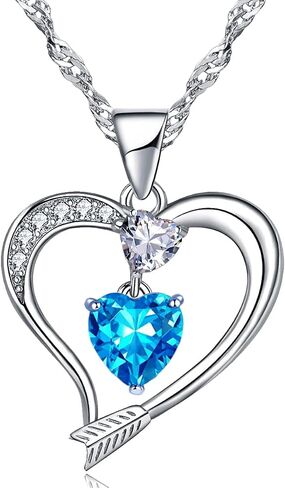 Emma Manor EM Love Heart Pendant Necklace for Women 14k White Gold Plated 5A Birthstone Jewelry Gift for Mom Girl in Saudi Arabia