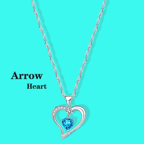 Emma Manor EM Love Heart Pendant Necklace for Women 14k White Gold Plated 5A Birthstone Jewelry Gift for Mom Girl in Saudi Arabia