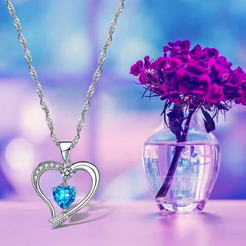 Emma Manor EM Love Heart Pendant Necklace for Women 14k White Gold Plated 5A Birthstone Jewelry Gift for Mom Girl in Saudi Arabia