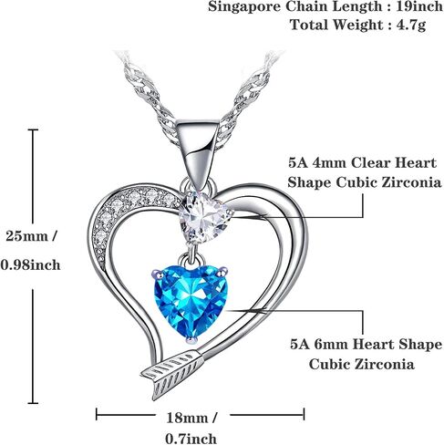 Emma Manor EM Love Heart Pendant Necklace for Women 14k White Gold Plated 5A Birthstone Jewelry Gift for Mom Girl in Saudi Arabia