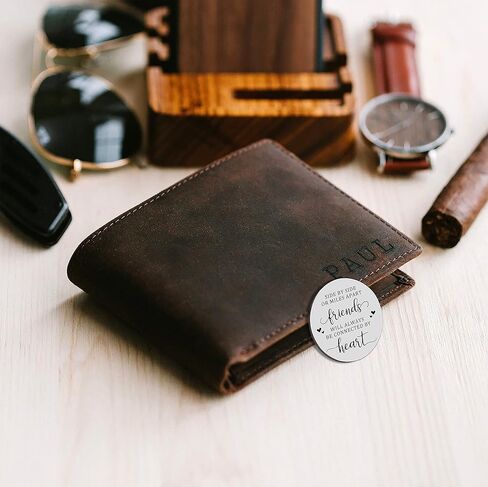 LRUIOMVE Side by Side or Miles Apart Friends - Inspirational Pocket Hug Token with Leather Keychain, Stainless Steel Double Sided Coin Long Distance Relationship Gift for Friends Sister in Kuwait