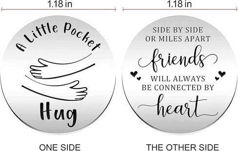 LRUIOMVE Side by Side or Miles Apart Friends - Inspirational Pocket Hug Token with Leather Keychain, Stainless Steel Double Sided Coin Long Distance Relationship Gift for Friends Sister in Kuwait