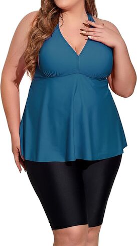 ملابس سباحة Mycoco Plus Tankini للنساء بظهر متقاطع مع شورت ملابس سباحة واسعة من قطعتين لباس سباحة in Kuwait